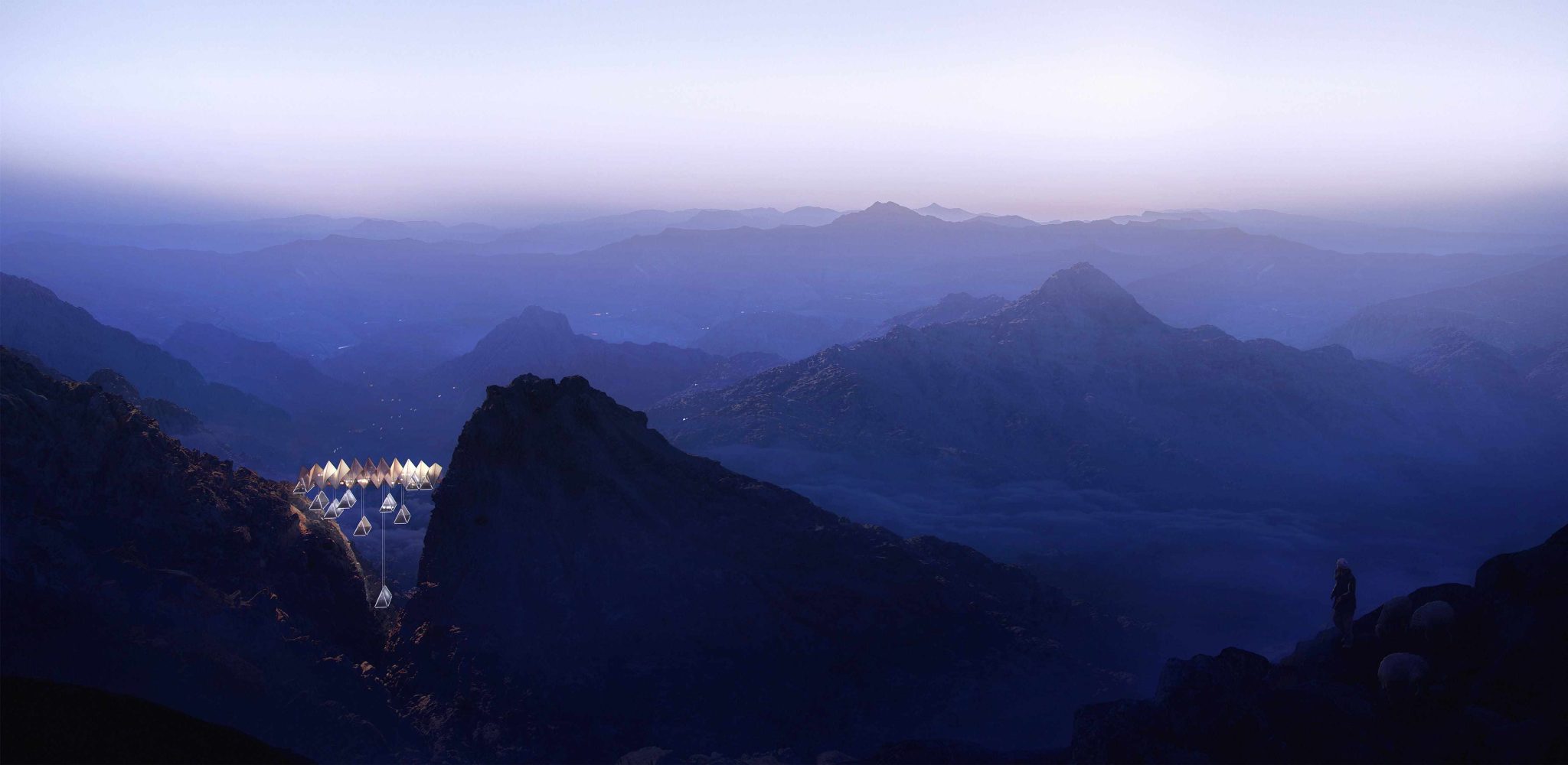 Resor yang Direncanakan Membanggakan Tenda yang Digantung di Udara Dikelilingi oleh Pegunungan Cantik
