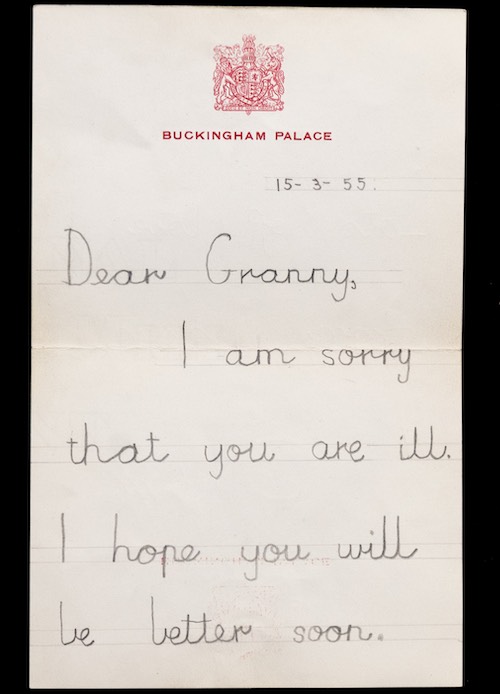 The letter on Buckingham Palace notepaper, dated March 15, 1955, reads, ’Dear Granny, I am sorry that you are ill. I hope you will be better soon’. – SWNS