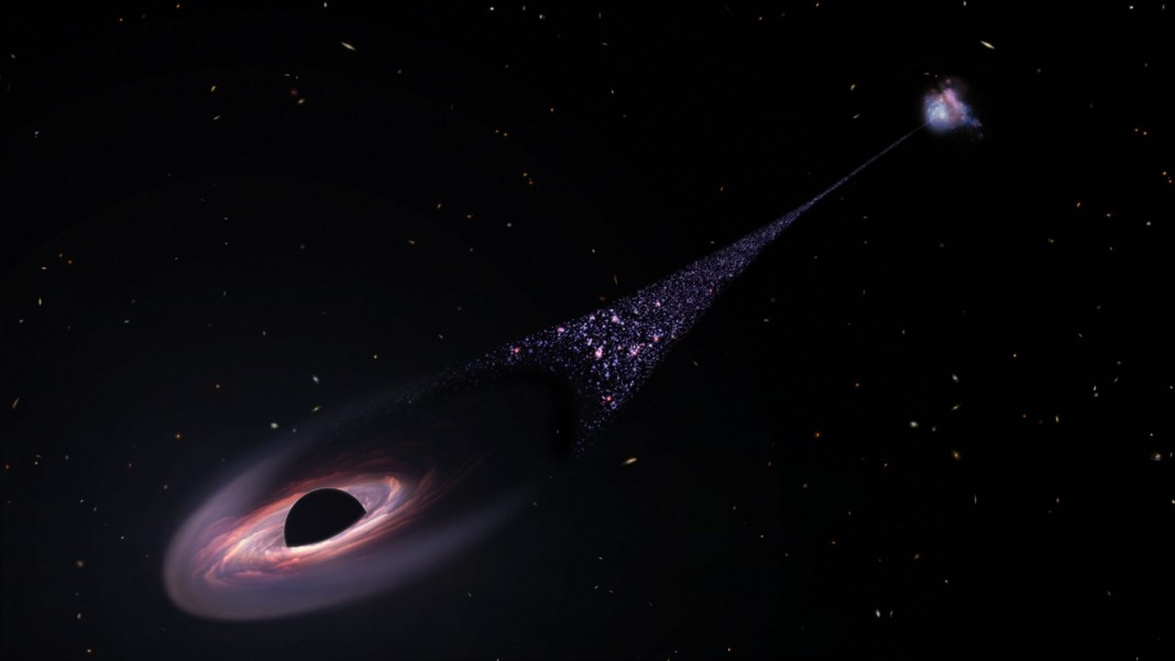 Hubble Sees a Possible Runaway Black Hole Creating a Trail of Stars
