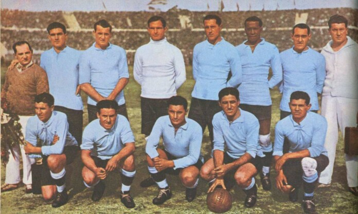 The 1930 Urugay team prepares to take the field - pub domain