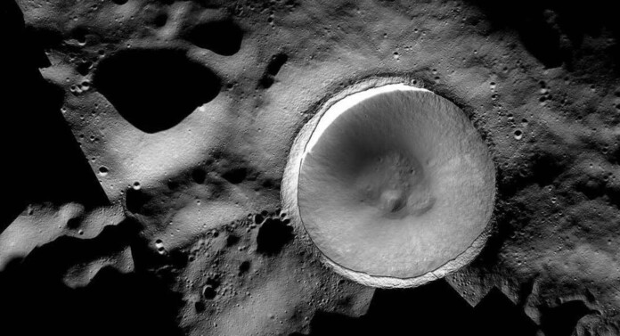 Shackleton crater of moon -NASA ShadowCam Arizona State University and Korea Aerospace Research Institute