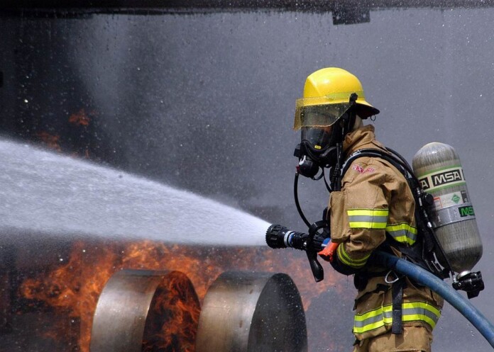 An unrelated image of a Japanese firefighter extinguishing a fire on a runway in 2008 as part of a training exercise - US Navy, public domain.