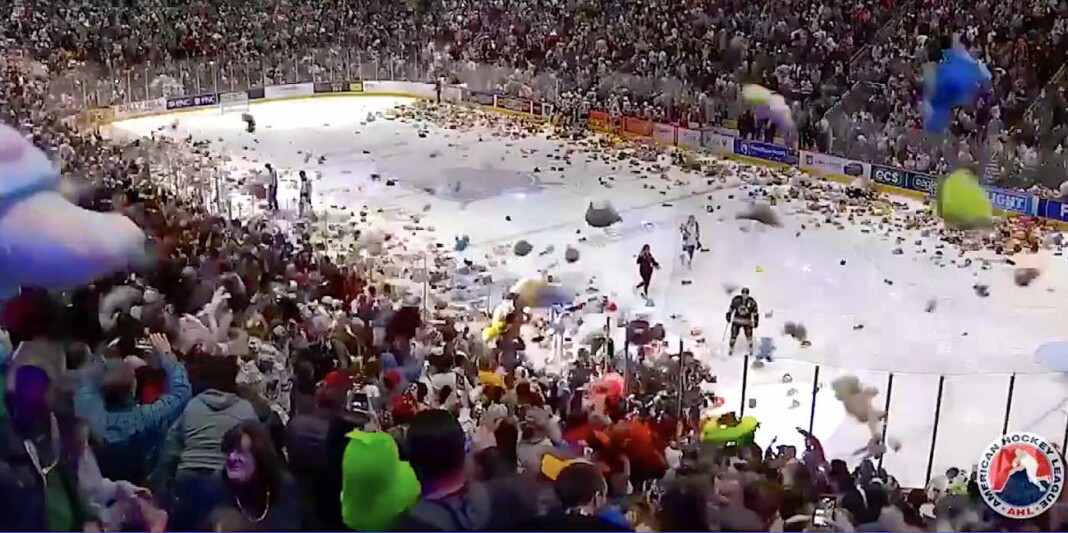 Hurling Ice Watch the Pandemonium as Hockey Fans Break Record Hurling 75,000 Teddy ...