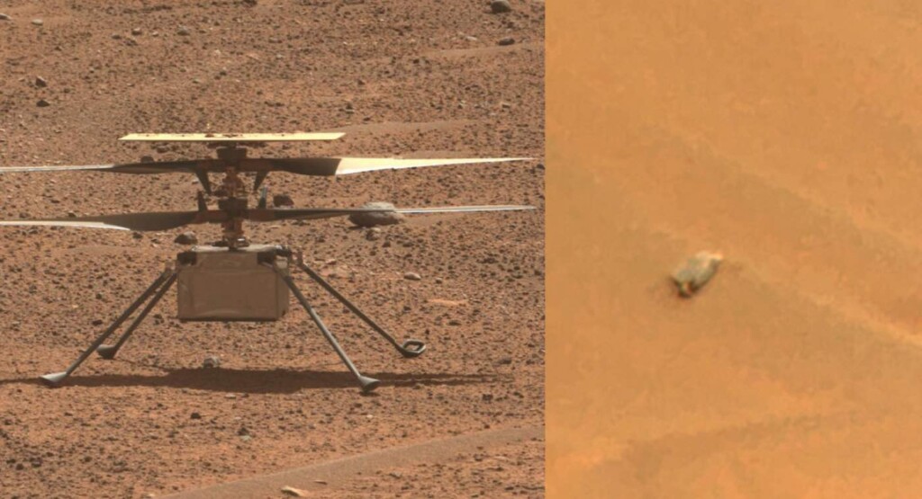Nasas Ingenuity Mars Helicopter and One Of Its Rotor Blades Spotted By Remote Microscopic Imager Aboard Its Perseverance Rover Credit Nasa Jpl Caltech Lanl Cnes Cnrs Via Swns