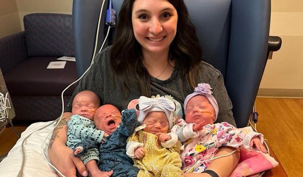 Hannah Carmack with Quadruplets Family Photo Swns