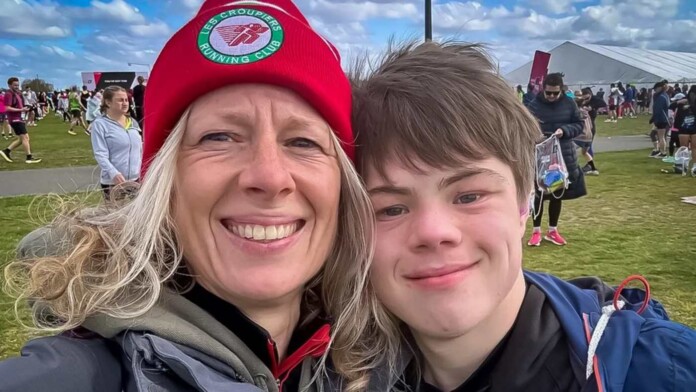 Mom Ceri and her son Lloyd at the opening of the race - released to the press by family