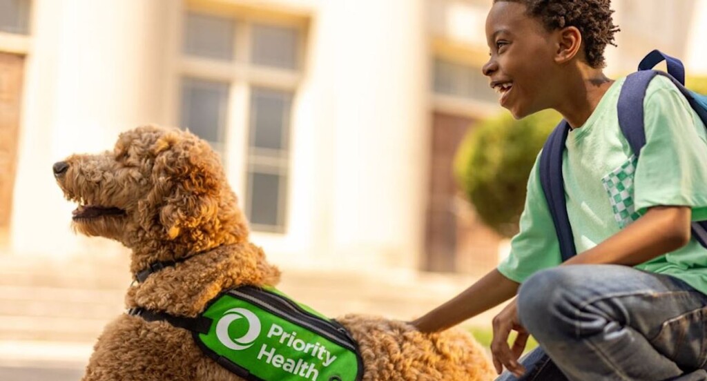 Boy with Goldendoodle Submitted Service Dog Goldendoodle with Student