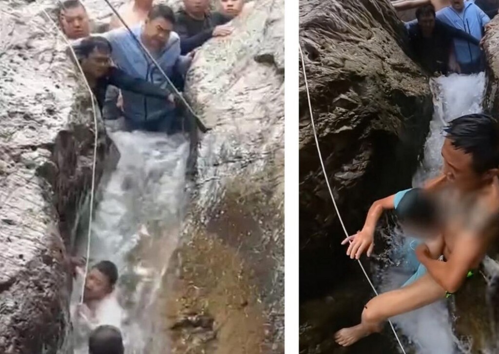 Rescuers Form A Human Wall To Dam A River With Their Bodies To Save A Boy Trapped By The Current