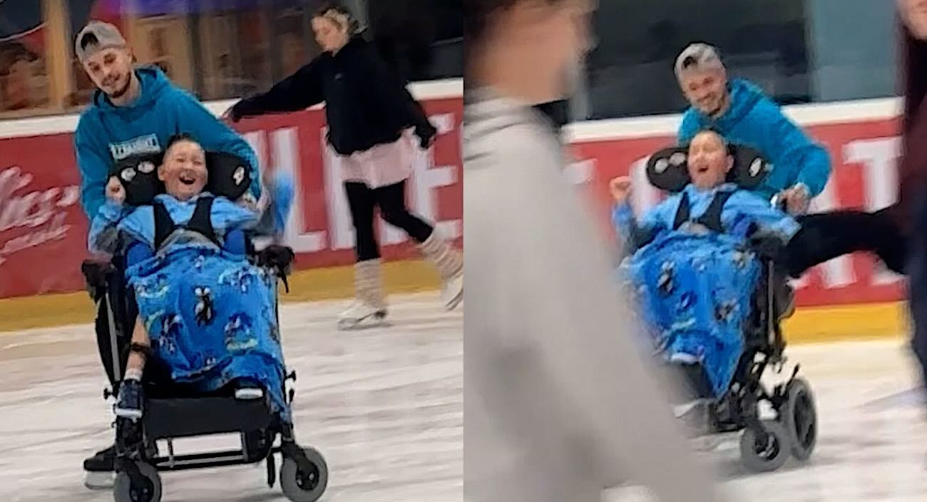 Boy With Cerebral Palsy Lights Up As Stranger Takes Him For Spin On The Ice (Watch)