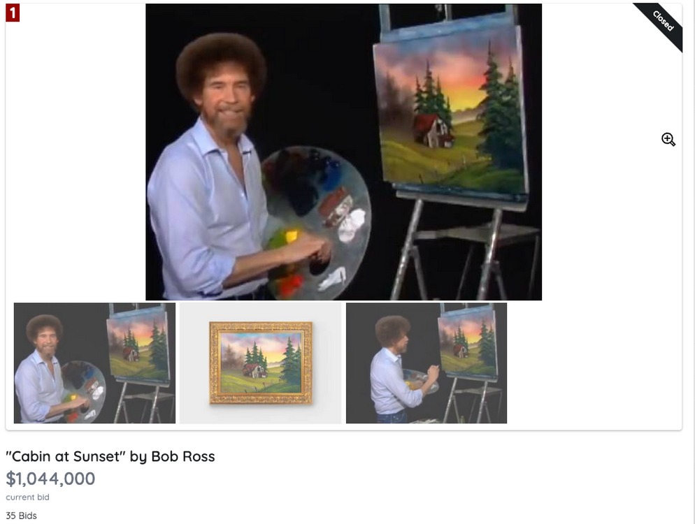 Bob Ross painting Cabin at Sunset
