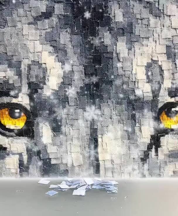 Artist Creates Striking Portraits Out Of Old Denim Jeans Cut Into Tiny Pieces (Watch)