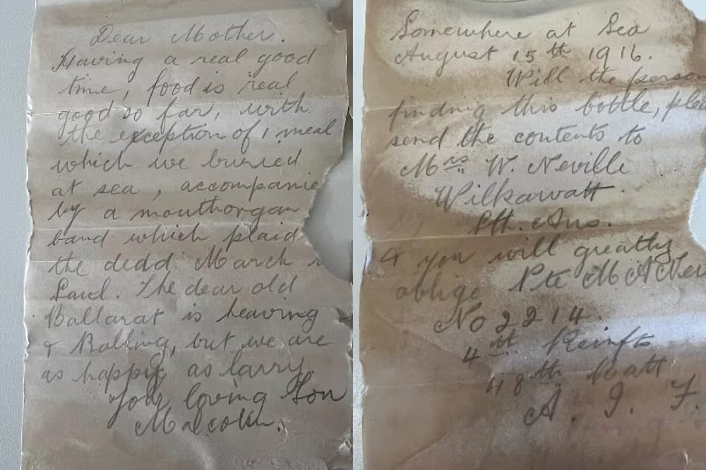 World War I Message In A Bottle Found In Australia And Delivered To Families More Than A Century Later