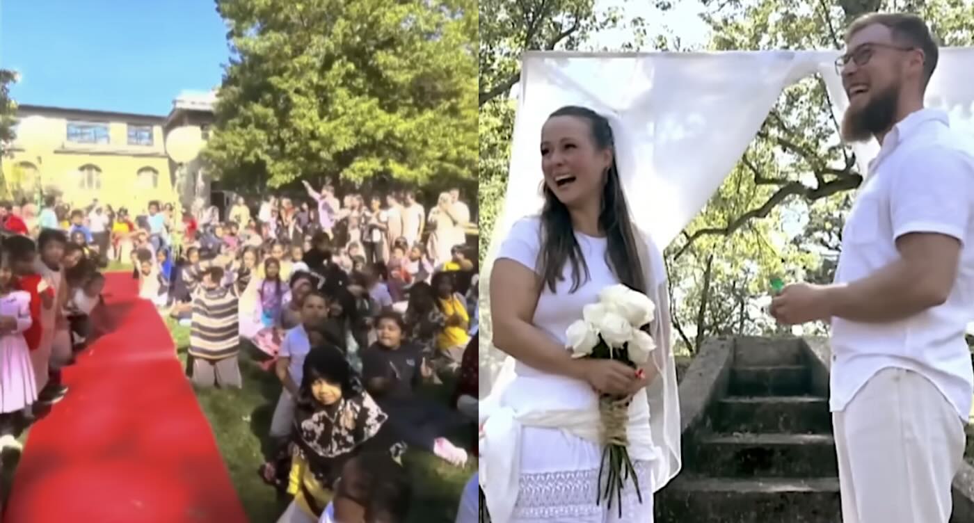 ‘Instant Tears’ For Principal Who Wanted Every Student At Her Wedding–So They Walk Her Down The Aisle At School (Watch)