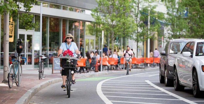 A bike lane in Cambridge, Boston - credit, Photo by Adam Coppola taken under contract for PeopleForBikes