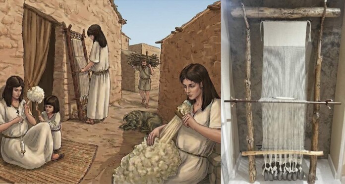Recreation of textile co-op at Cabezo Redondo settlement in Bronze Age Credit- based on a drawing by J. A. López Padilla in University of Alicante press release