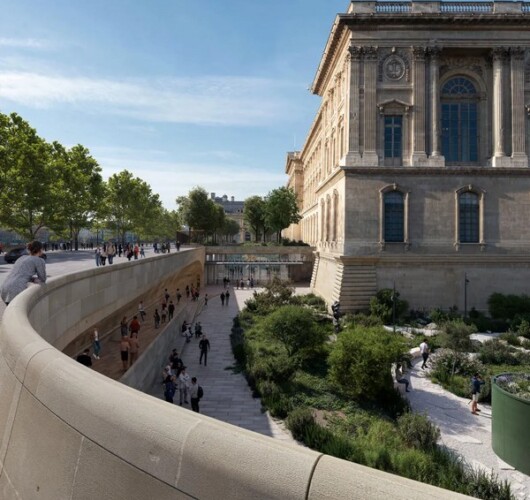 The Colonnade’s “esplanade” which will be redone with greenery, footpaths, and two new underground entrances – credit, French Ministry of Culture and the Louvre
