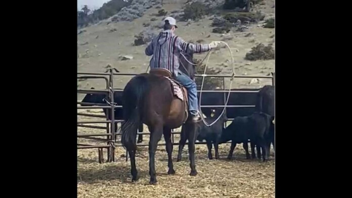 Jory Thomas, 14, practices with a rope in Big Timber, Montana - credit, family photo released by Jase Thomas