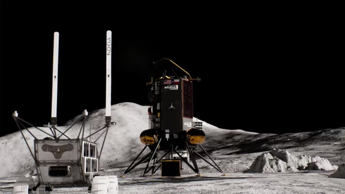 An artistic rendering of the Lunar lander and rover with 4G antennae extended - credit, Intuitive Machines Nokia Bell Labs